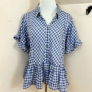 Dylan Gia Ruffles Blue and White Gingham Plaid XS